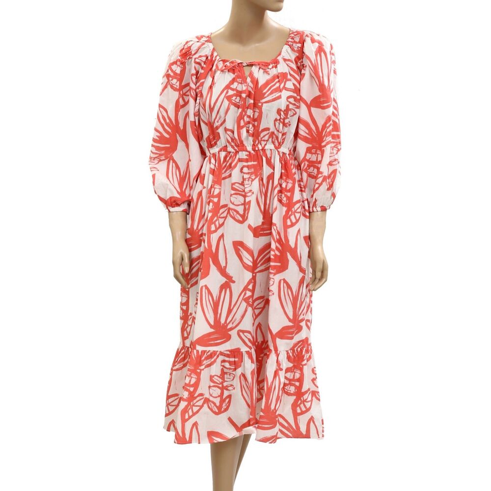 Kerri Rosenthal Harbor Sing Sing Midi Dress Printed Tiered Cotton S NEW 285013